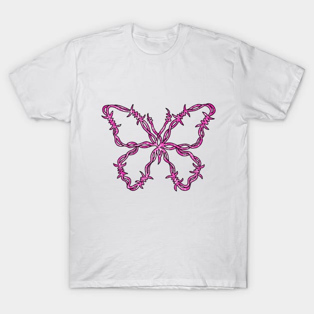 Pink barbed wire butterfly T-Shirt by Becky-Marie